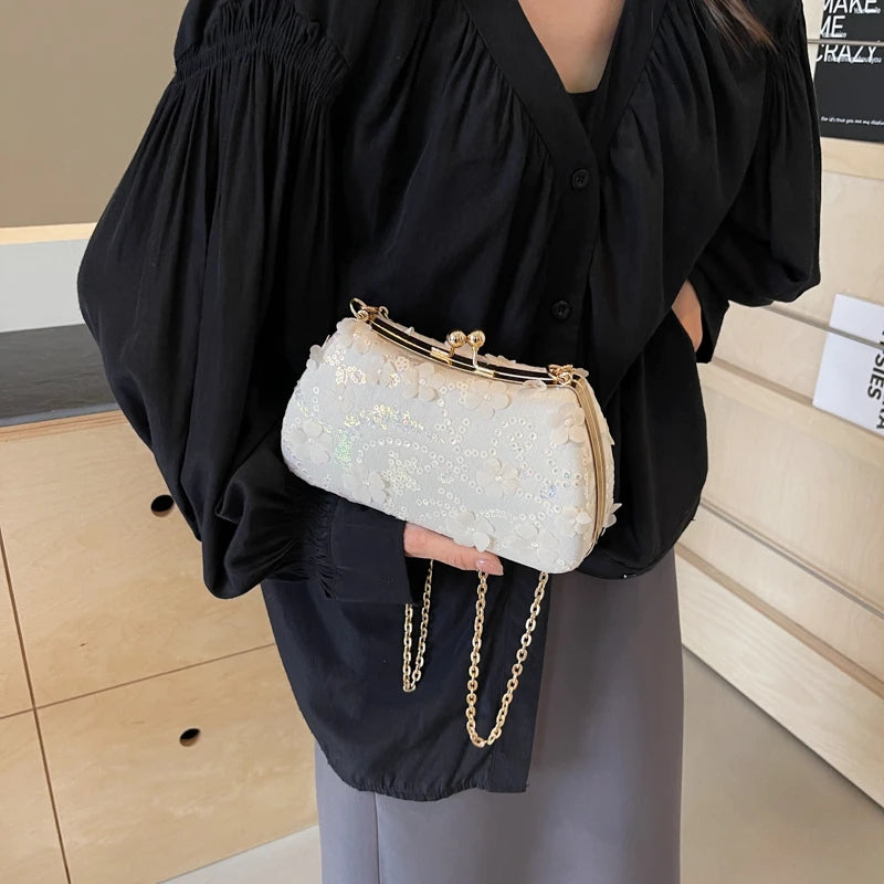 LEFTSIDE Chinese Style Small Cloth Shoulder Bags for Women 2024 Luxury Fashion Handbags Quality Chain Evening Crossbody Bag