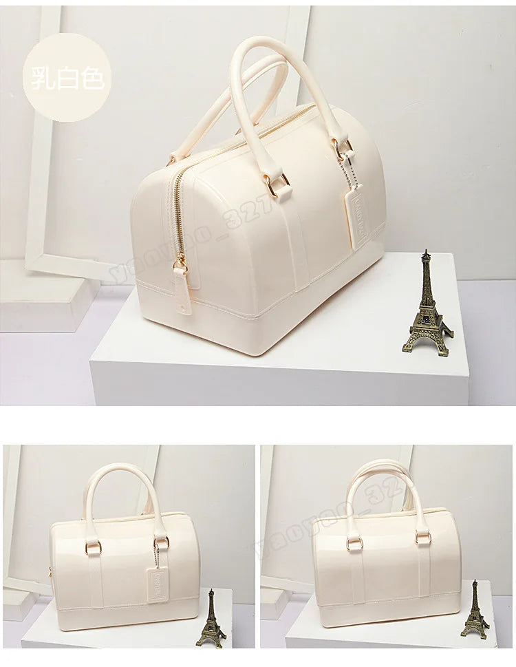 2024 Women Transparent Boston Handbag Candy Color Fashion Girls Jelly PVC Simple Waterproof Silicone Pillow Big Crossbody Bag