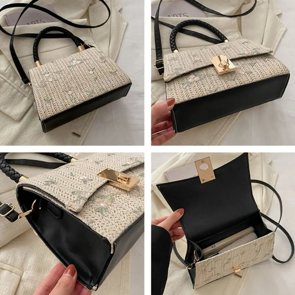 Fashion Rattan Straw Bag Large Capacity Handmade Braid Grass Woven Bag Bohemian Shoulder Messenger Bag for Women Girls