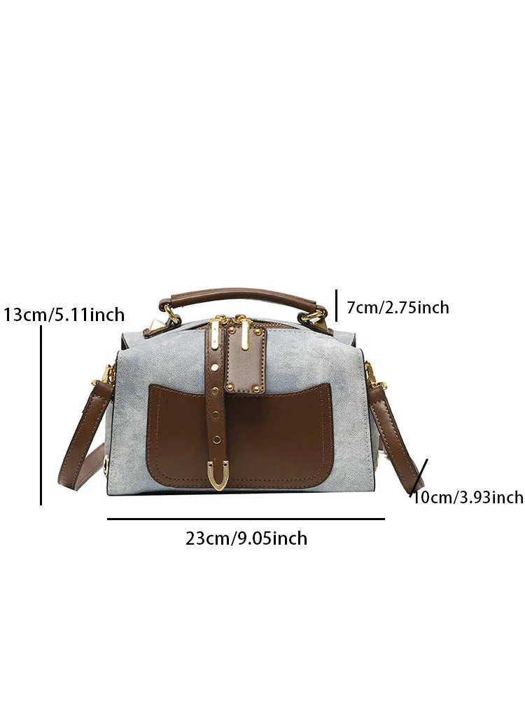 Artificial Leather Retro Unisex Large Capacity Blue Handbag Shoulder Crossbody Messenger Bags Doctor Boston Women Purse