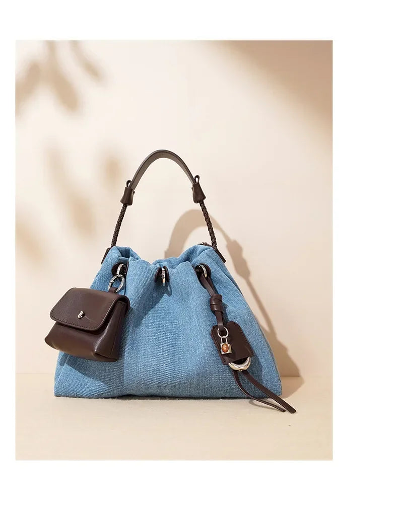 New Denim Series Handbag Fashion Straw Denim Dags for Women Minimalist Crossbody Messenger Designer Luxury Tote Bag Coin Wallet