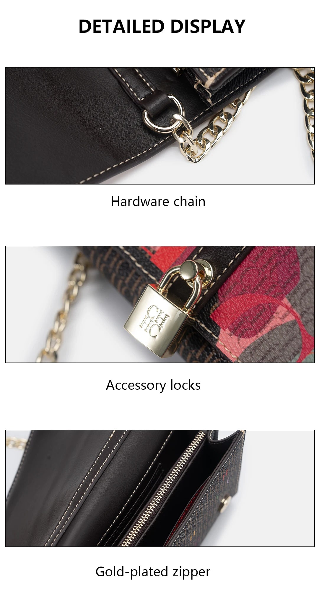 CH Wallet Bag with Floral Letters Printed Lock Design High Quality PU Material Women's 2025 Designer Shoulder Bag