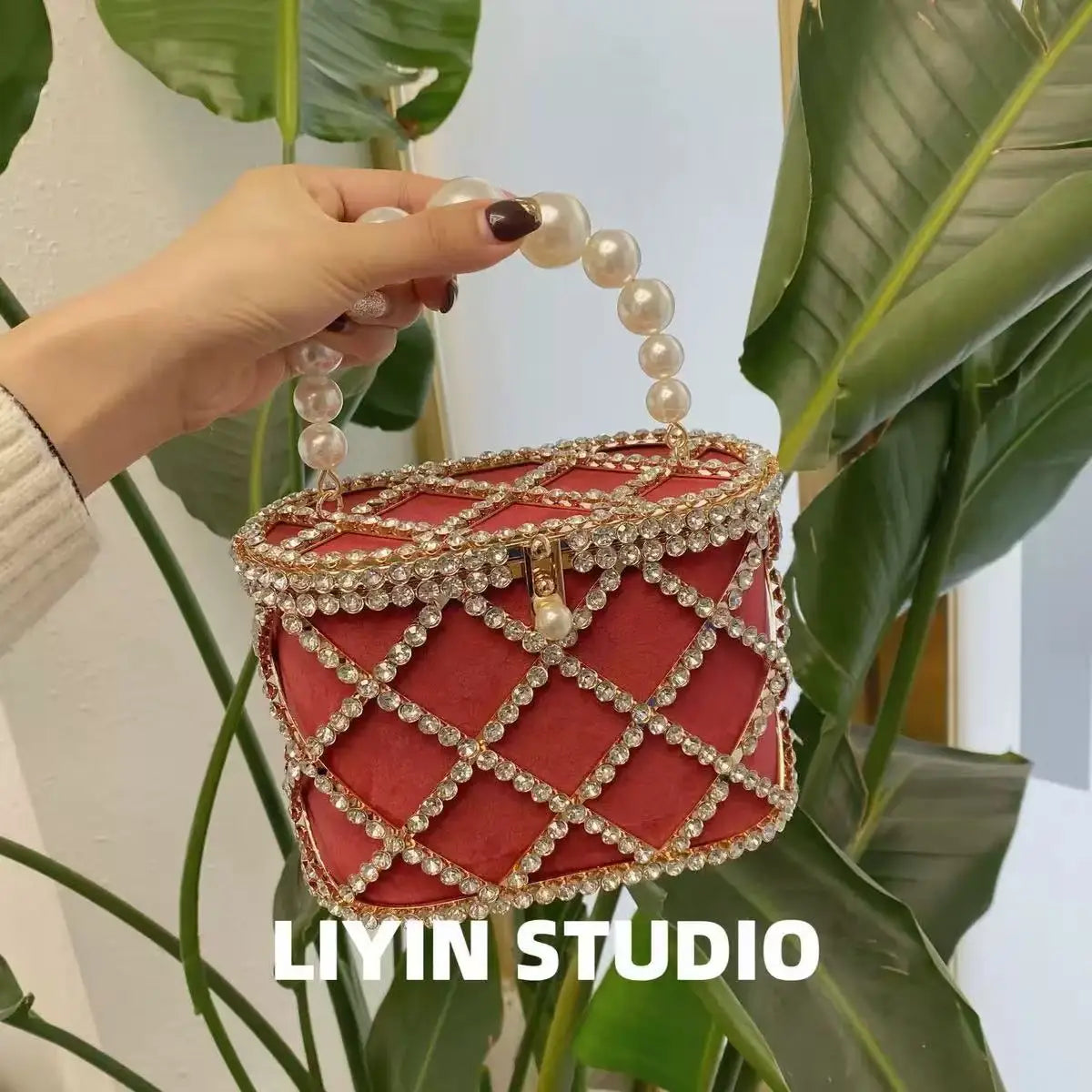 Luxury Designer Glod Metal Cage Pearl Beading Handle Women Handbag Evening Bag Wedding Party Clutch Purse Shoulder Crossbody Bag