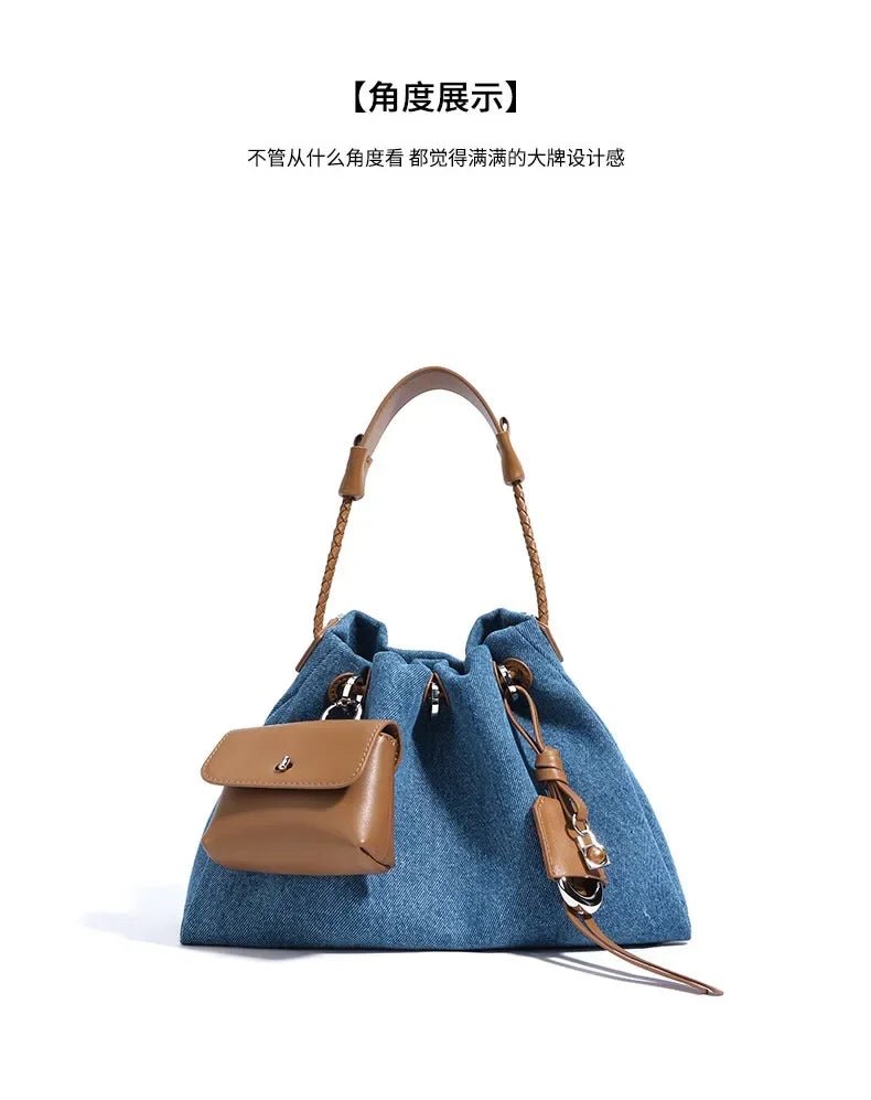 New Denim Series Handbag Fashion Straw Denim Dags for Women Minimalist Crossbody Messenger Designer Luxury Tote Bag Coin Wallet