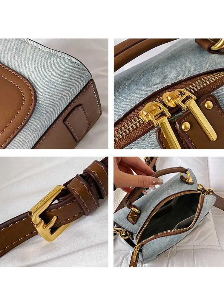 Artificial Leather Retro Unisex Large Capacity Blue Handbag Shoulder Crossbody Messenger Bags Doctor Boston Women Purse