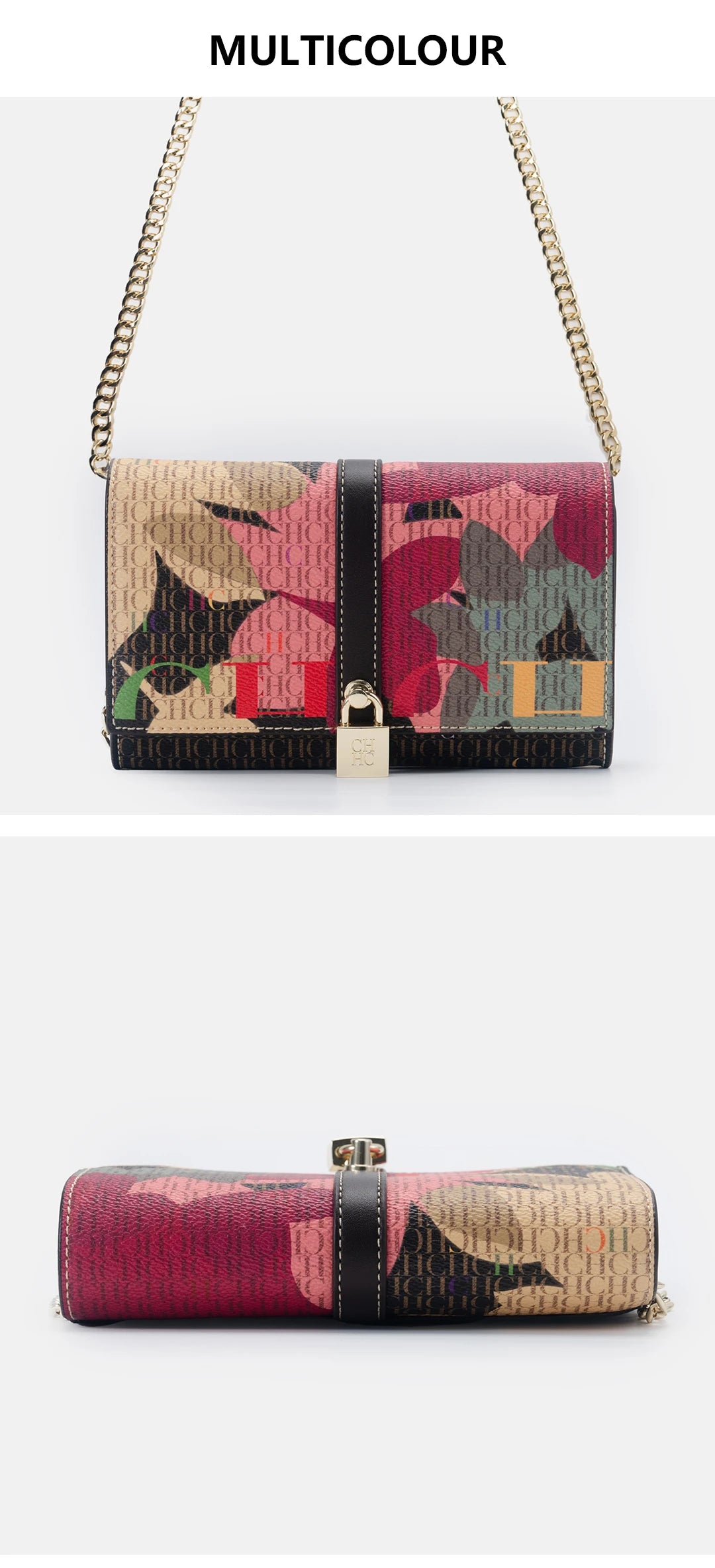 CH Wallet Bag with Floral Letters Printed Lock Design High Quality PU Material Women's 2025 Designer Shoulder Bag