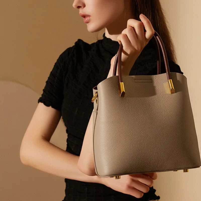 Luxury Women Genuine Leather Top Designer Bucket Bag Versatile New Fashion Tote Bag High-end Crossbody Bag With 2 Shoulder Strap