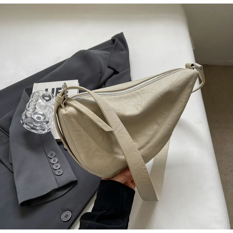 Niche Design Simple Solid Colour Dumpling Bag Women New Fashion Senior Sense PU Leather Shoulder Bag Versatile Crossbody Bag