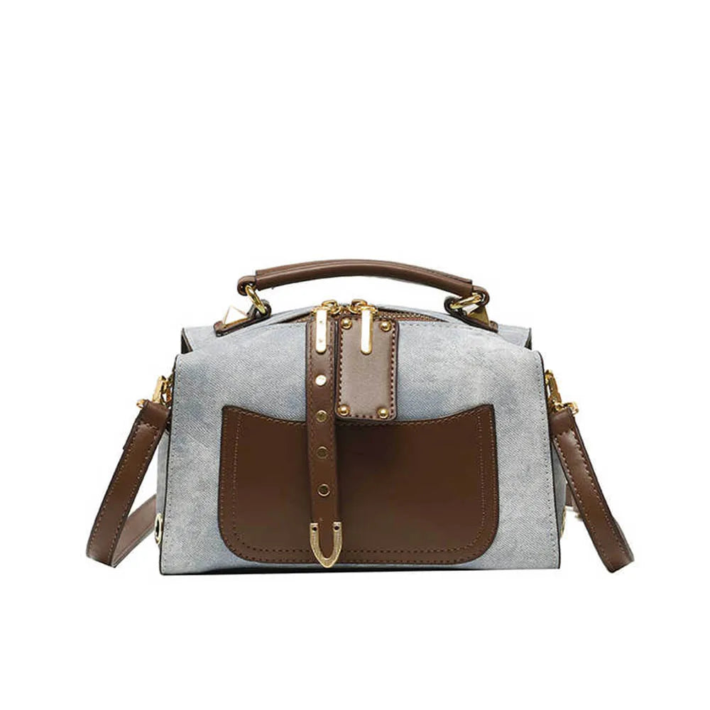 Artificial Leather Retro Unisex Large Capacity Blue Handbag Shoulder Crossbody Messenger Bags Doctor Boston Women Purse