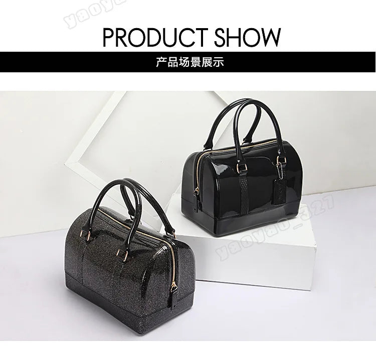 2024 Women Transparent Boston Handbag Candy Color Fashion Girls Jelly PVC Simple Waterproof Silicone Pillow Big Crossbody Bag