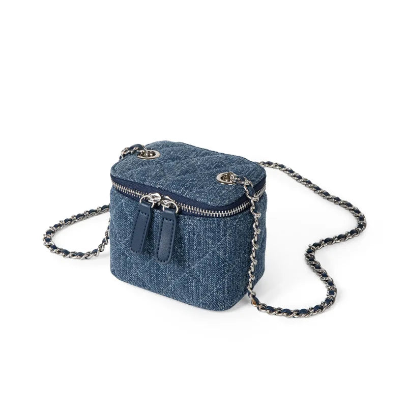 Denim Female Retro Unisex Mini Diamond Jean Check Chain Small Square Crossbody Bags Handbags Letter Shoulder Shopper Purse