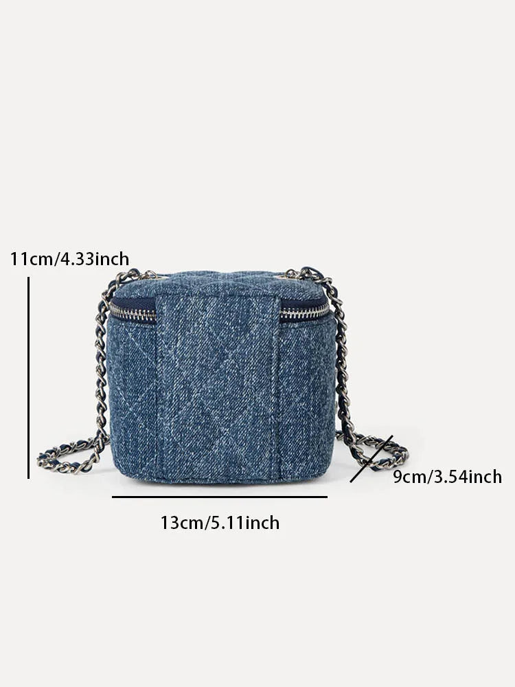 Denim Female Retro Unisex Mini Diamond Jean Check Chain Small Square Crossbody Bags Handbags Letter Shoulder Shopper Purse