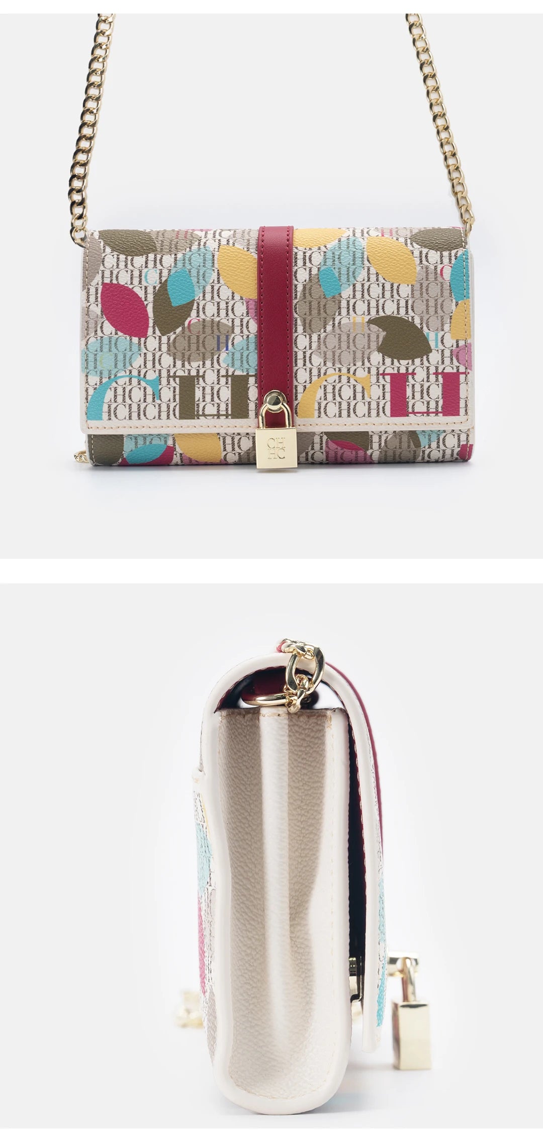 CH Wallet Bag with Floral Letters Printed Lock Design High Quality PU Material Women's 2025 Designer Shoulder Bag