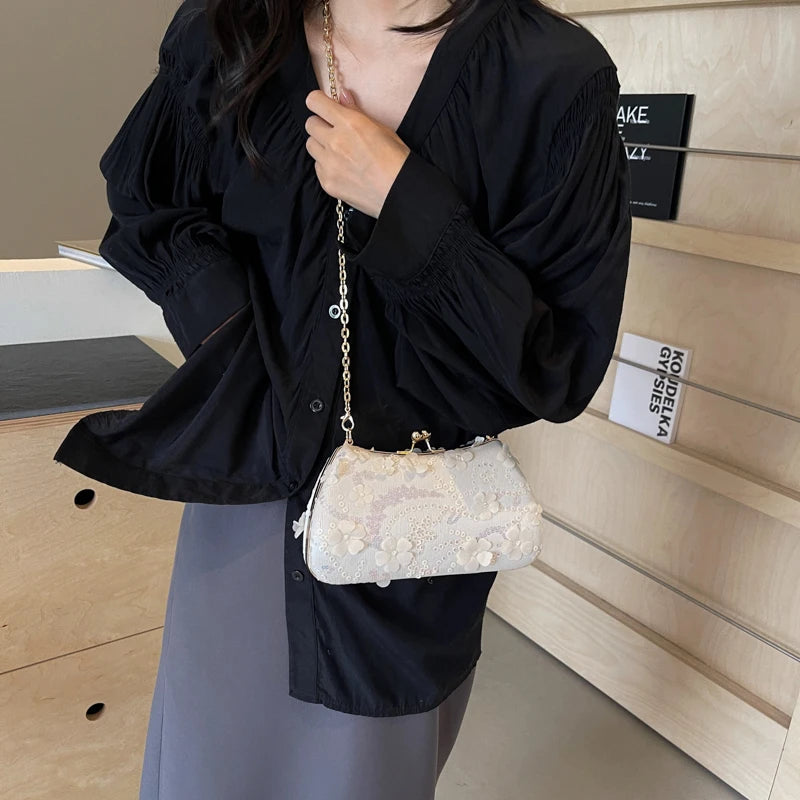 LEFTSIDE Chinese Style Small Cloth Shoulder Bags for Women 2024 Luxury Fashion Handbags Quality Chain Evening Crossbody Bag