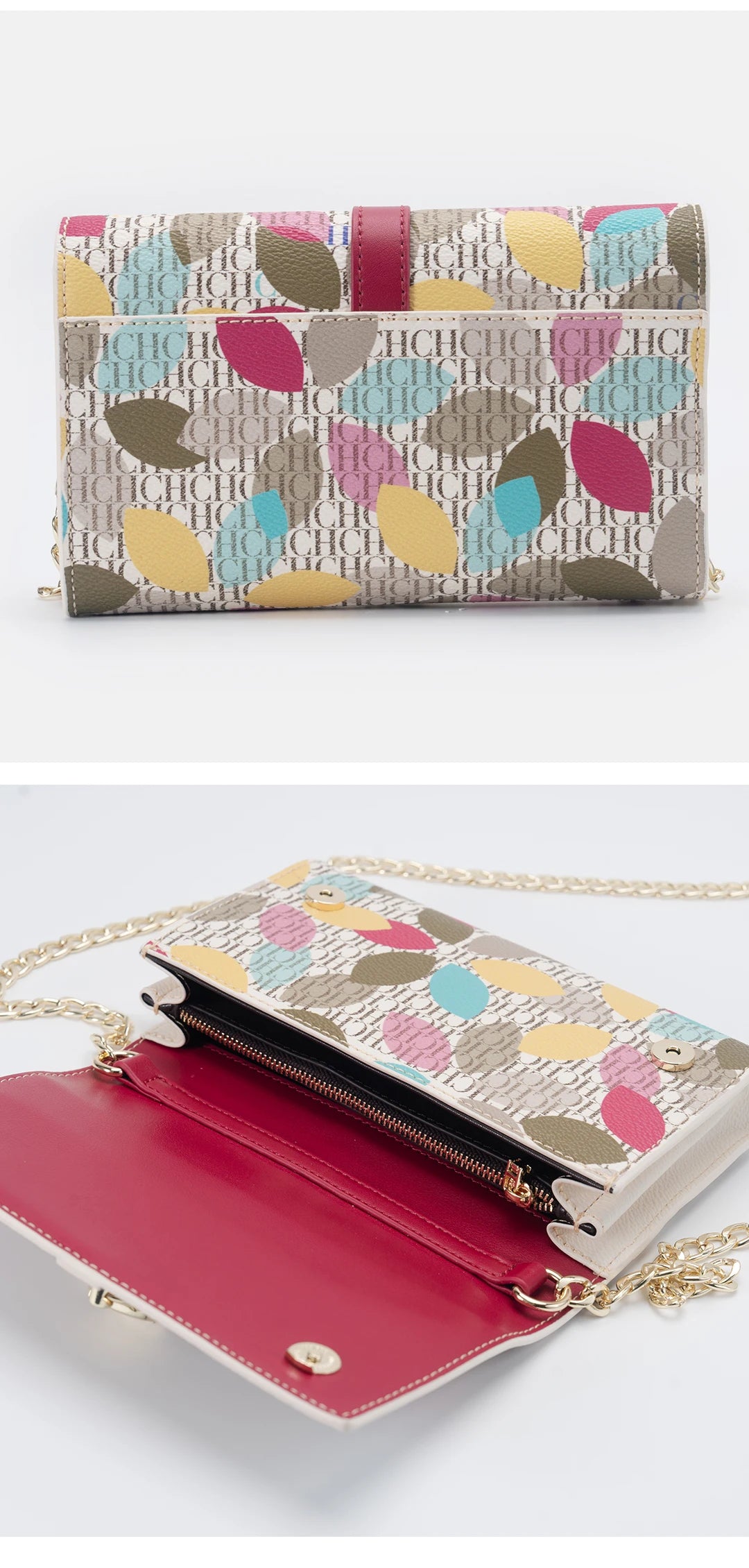 CH Wallet Bag with Floral Letters Printed Lock Design High Quality PU Material Women's 2025 Designer Shoulder Bag