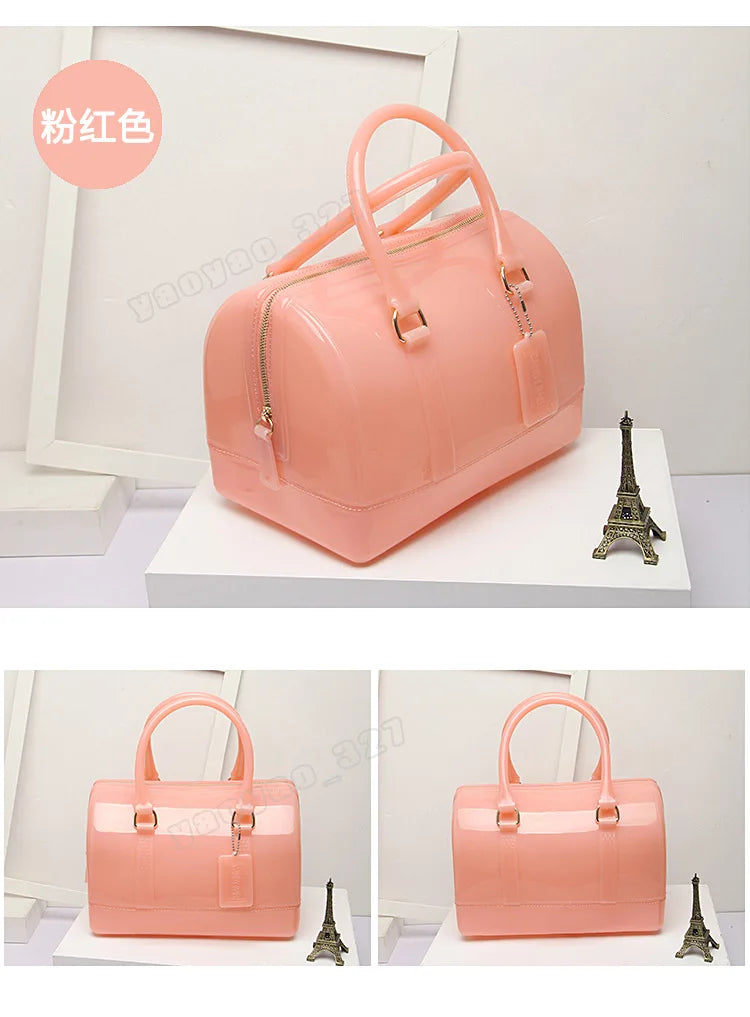 2024 Women Transparent Boston Handbag Candy Color Fashion Girls Jelly PVC Simple Waterproof Silicone Pillow Big Crossbody Bag