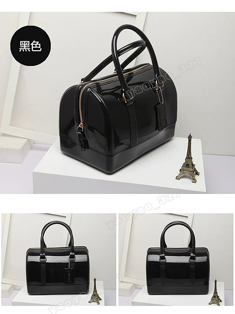 2024 Women Transparent Boston Handbag Candy Color Fashion Girls Jelly PVC Simple Waterproof Silicone Pillow Big Crossbody Bag