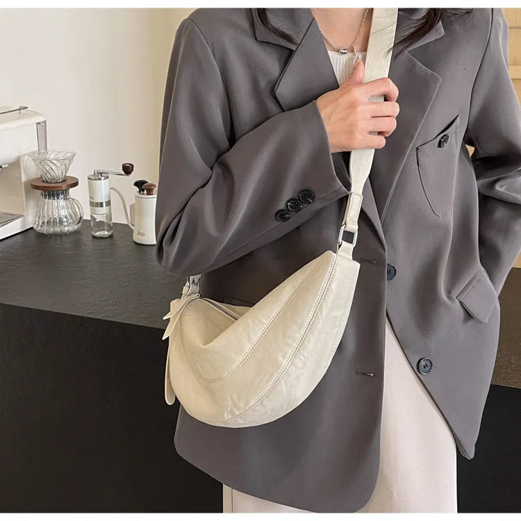 Niche Design Simple Solid Colour Dumpling Bag Women New Fashion Senior Sense PU Leather Shoulder Bag Versatile Crossbody Bag