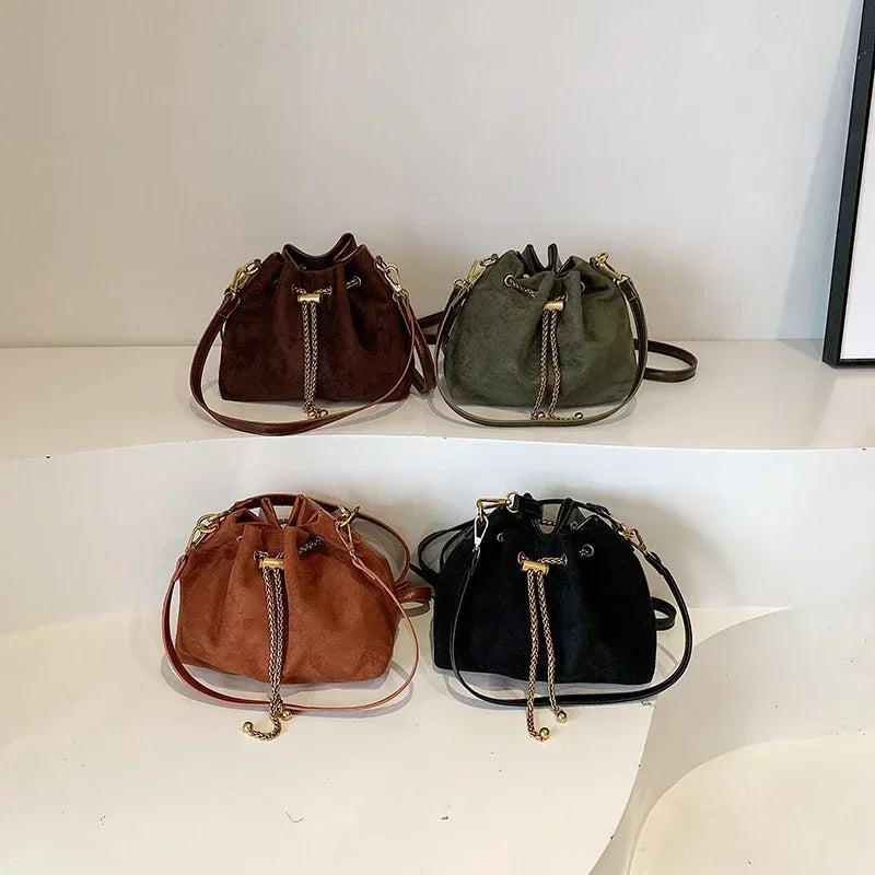 Soft Faux Suede Simple Commuting Crossbody Bags Thread String Women's Handbags 2025 Hot Sale Sewing Sweet Medium Bags for Women