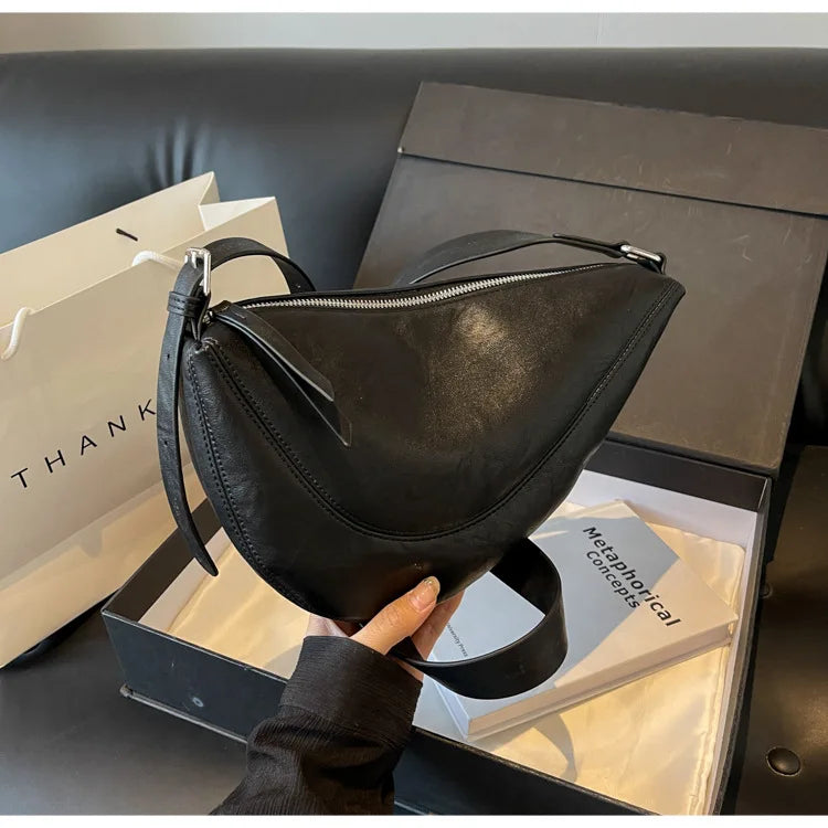 Niche Design Simple Solid Colour Dumpling Bag Women New Fashion Senior Sense PU Leather Shoulder Bag Versatile Crossbody Bag