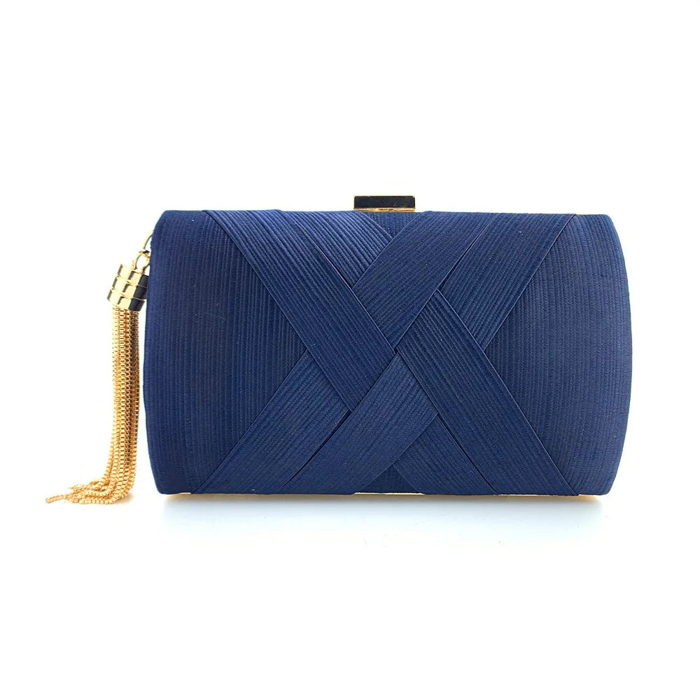 Temperament Luxury Silk Fabric Dinner Handbag Chain Elegant Evening Banquet Bag Square Tassel Bridal Clutch Bag Outdoor