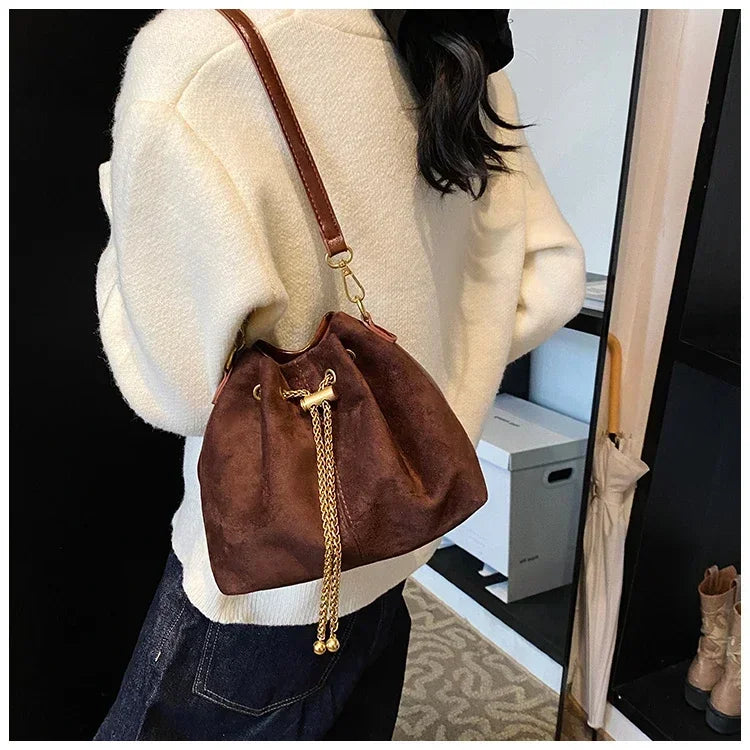 Soft Solid Faux Suede Simple Commuting Crossbody Bags 2025 Hot Sale Sewing Sweet Bags for Women Thread String Women's Handbags