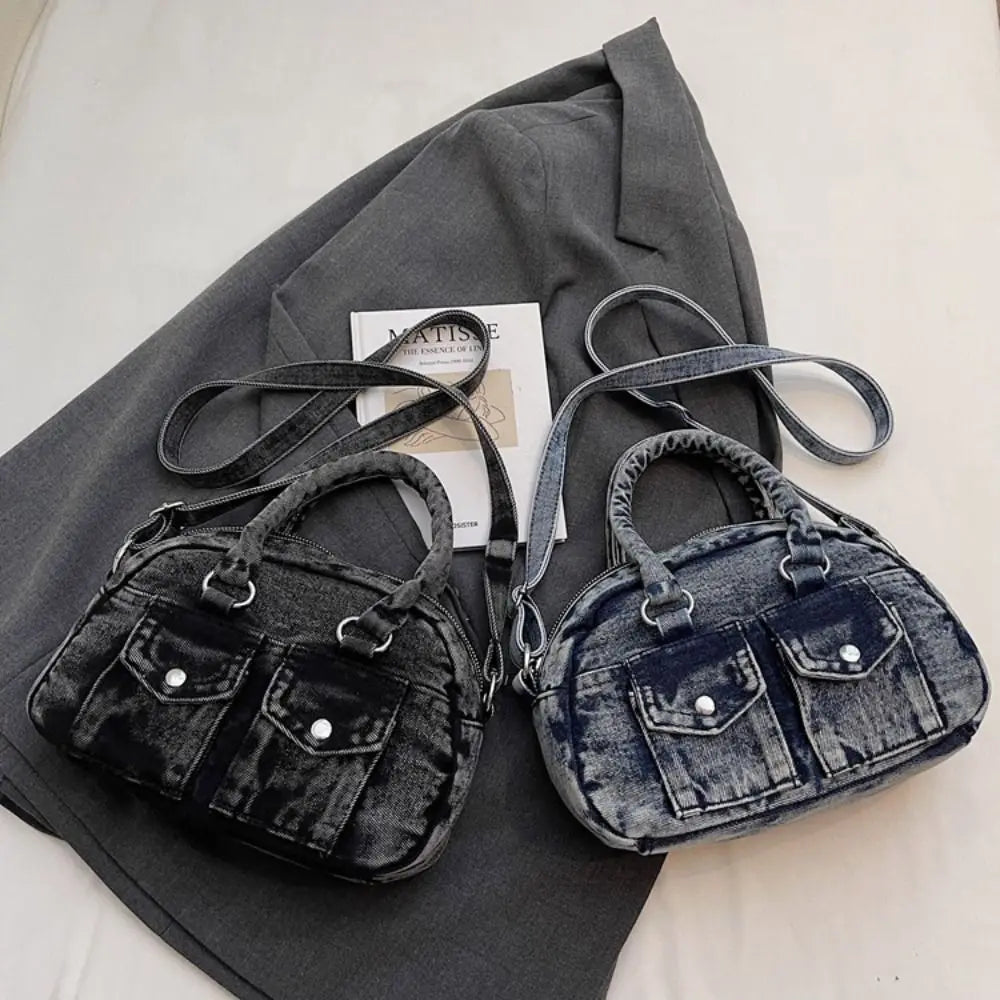 Fashion Handbag Retro Denim Bag Underarm Bag Crossbody Bag Spicy Girl Shoulder Bag Y2K Armpit Bag Washed Jean Bag Shopping