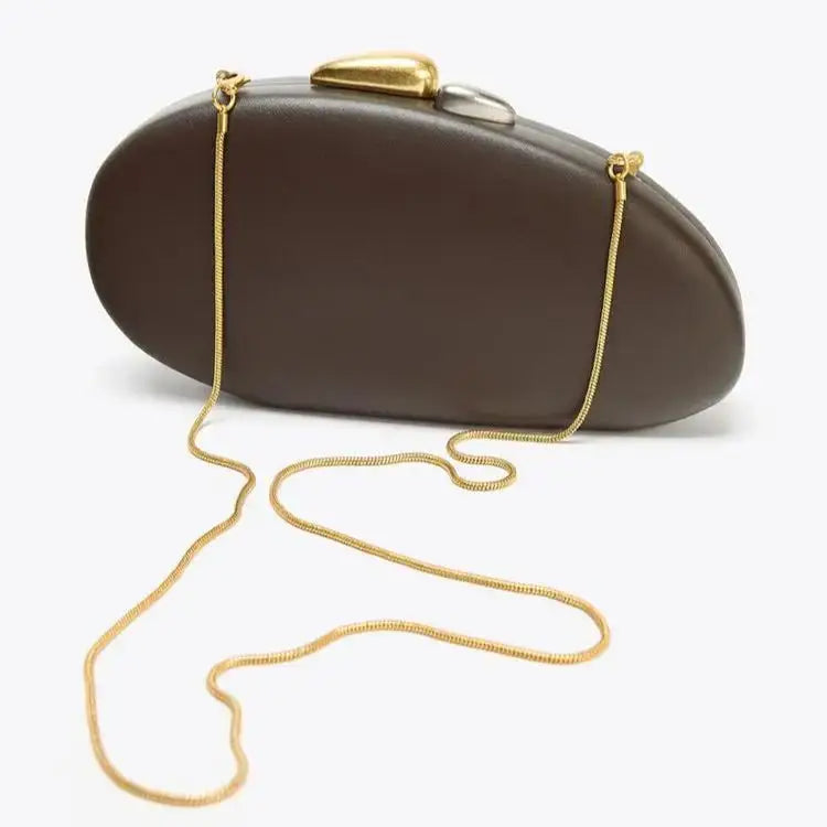 METALLIC CLOSURE CLUTCH, Luxury Design Evening Bag with Chains, Elegant Shoulder Purses for Ladies, Small Handbag Clip Bag