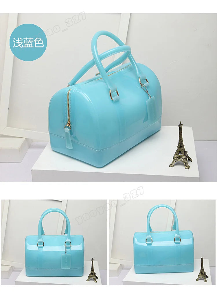 2024 Women Transparent Boston Handbag Candy Color Fashion Girls Jelly PVC Simple Waterproof Silicone Pillow Big Crossbody Bag