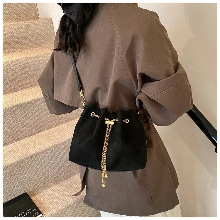 Soft Faux Suede Simple Commuting Crossbody Bags Thread String Women's Handbags 2025 Hot Sale Sewing Sweet Medium Bags for Women