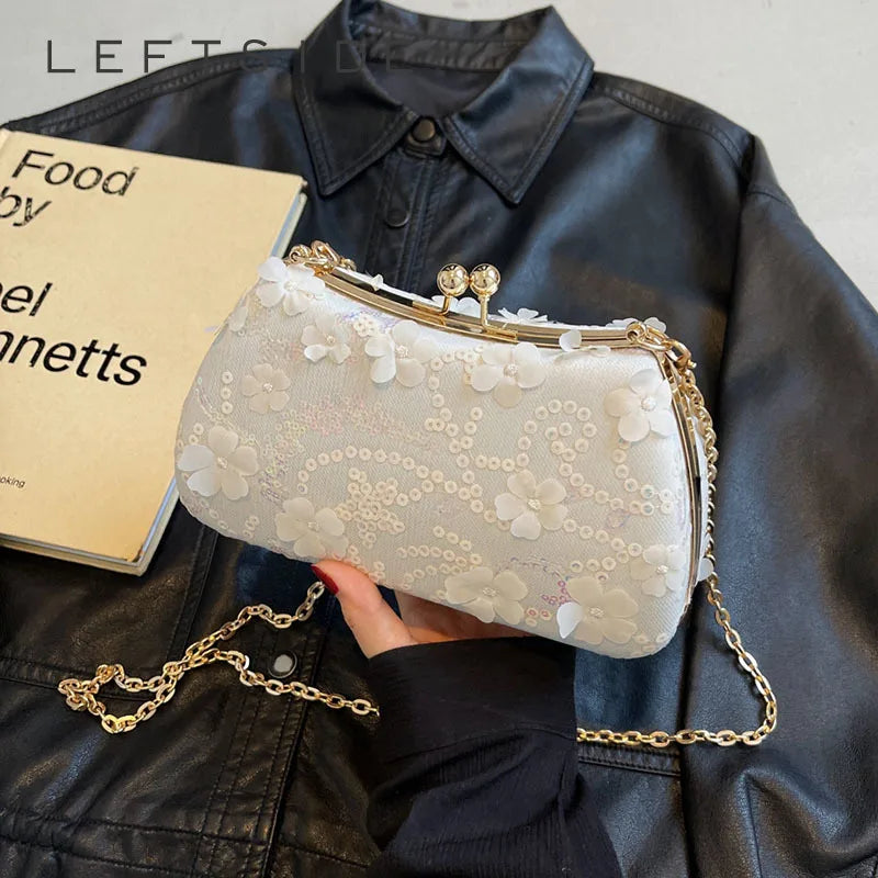 LEFTSIDE Chinese Style Small Cloth Shoulder Bags for Women 2024 Luxury Fashion Handbags Quality Chain Evening Crossbody Bag