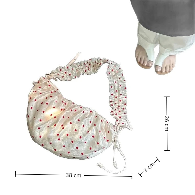 Women Chic Underarm Bag Large Capacity Polka Dot Retro Crossbody Bag All Matched Pleated Dumpling Bag Casual Zipper Canvas Bag