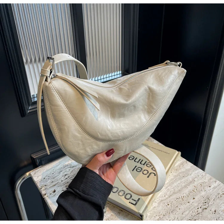 Niche Design Simple Solid Colour Dumpling Bag Women New Fashion Senior Sense PU Leather Shoulder Bag Versatile Crossbody Bag