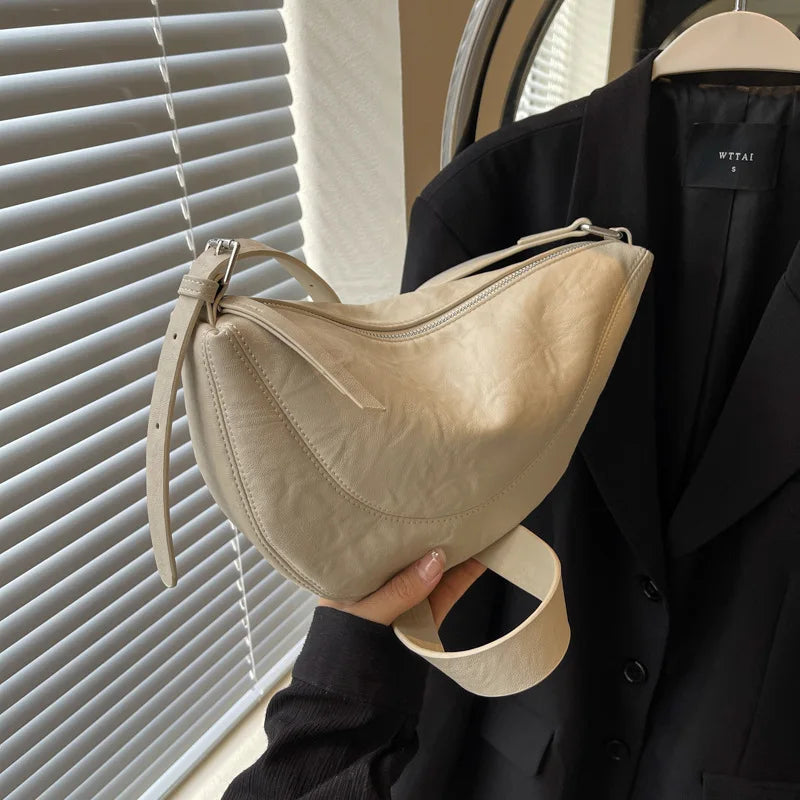 Niche Design Simple Solid Colour Dumpling Bag Women New Fashion Senior Sense PU Leather Shoulder Bag Versatile Crossbody Bag