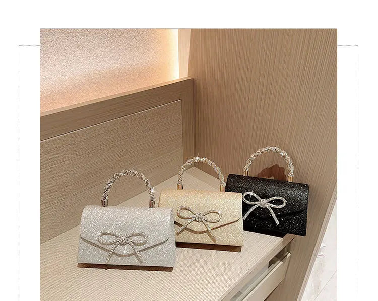Evening Bag Dress Versatile European and American Clutch Bag Crossbody Celebrity Fashion Diamond Bow Chain Bag Lady Handbag