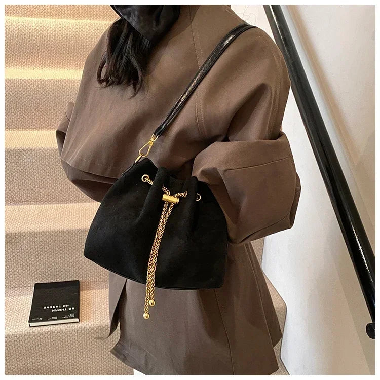 Soft Solid Faux Suede Simple Commuting Crossbody Bags 2025 Hot Sale Sewing Sweet Bags for Women Thread String Women's Handbags