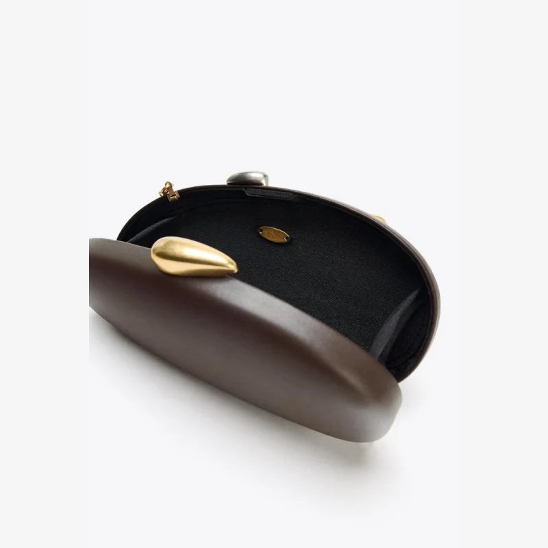 METALLIC CLOSURE CLUTCH, Luxury Design Evening Bag with Chains, Elegant Shoulder Purses for Ladies, Small Handbag Clip Bag