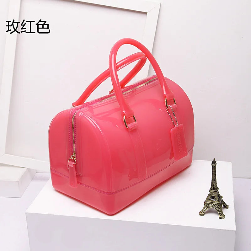 2024 Women Transparent Boston Handbag Candy Color Fashion Girls Jelly PVC Simple Waterproof Silicone Pillow Big Crossbody Bag
