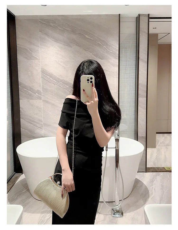 Pleated Evening Handbag Women Top Handle Glitter Day Clutch Ladies Wedding Dinner Dressed Clip Bag Diamond Party Purse Gold