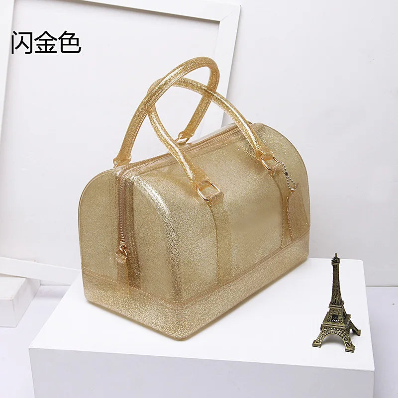 2024 Women Transparent Boston Handbag Candy Color Fashion Girls Jelly PVC Simple Waterproof Silicone Pillow Big Crossbody Bag