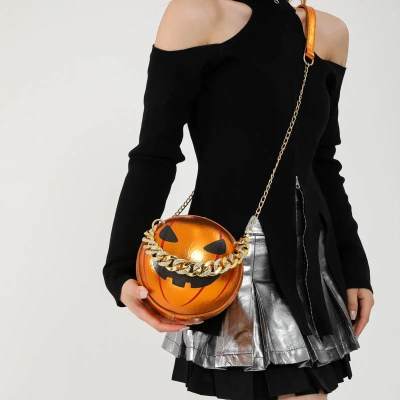 Thick Chain Handbag Clutch Bag 2024 New Halloween Handbag Purse Ghost Festival Pumpkin Crossbody Bag Lady Mini Phone Bag