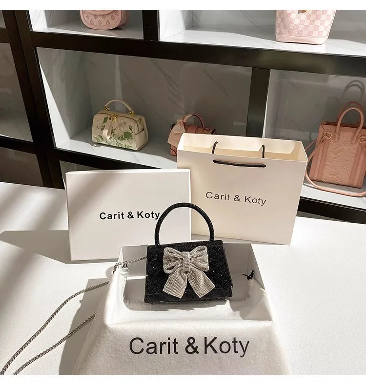 Crystal Shiny Diamond Evening Bag Luxury Glitter Bow Knot High Quality Women Handbag Wedding Party Clutch Purse Shoulder Bag