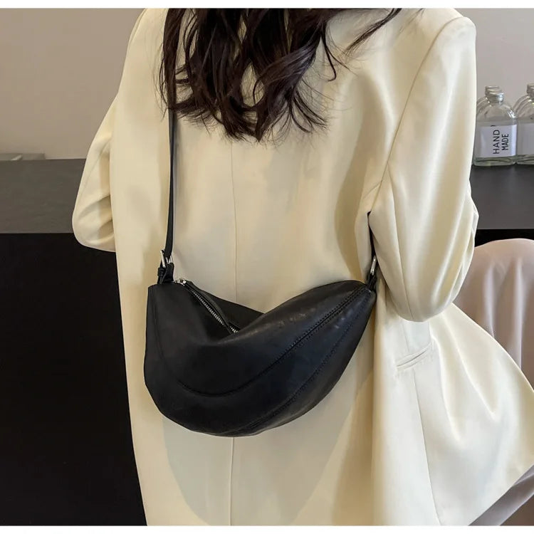 Niche Design Simple Solid Colour Dumpling Bag Women New Fashion Senior Sense PU Leather Shoulder Bag Versatile Crossbody Bag
