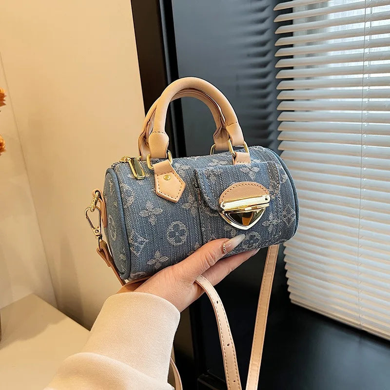 Denim Bag Women's New Foreign Style Versatile Messenger Bag Fashionable Portable Cylinder Bag