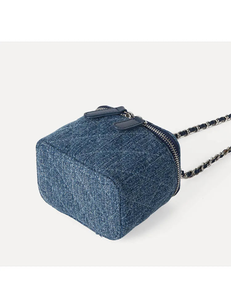 Denim Female Retro Unisex Mini Diamond Jean Check Chain Small Square Crossbody Bags Handbags Letter Shoulder Shopper Purse