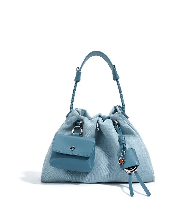 New Denim Series Handbag Fashion Straw Denim Dags for Women Minimalist Crossbody Messenger Designer Luxury Tote Bag Coin Wallet