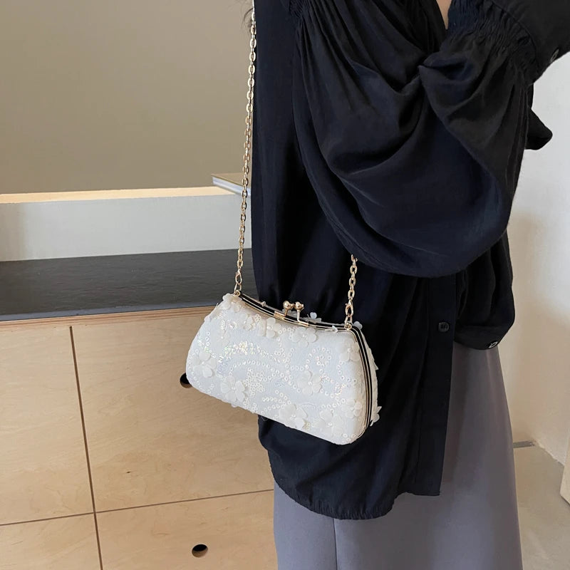 LEFTSIDE Chinese Style Small Cloth Shoulder Bags for Women 2024 Luxury Fashion Handbags Quality Chain Evening Crossbody Bag