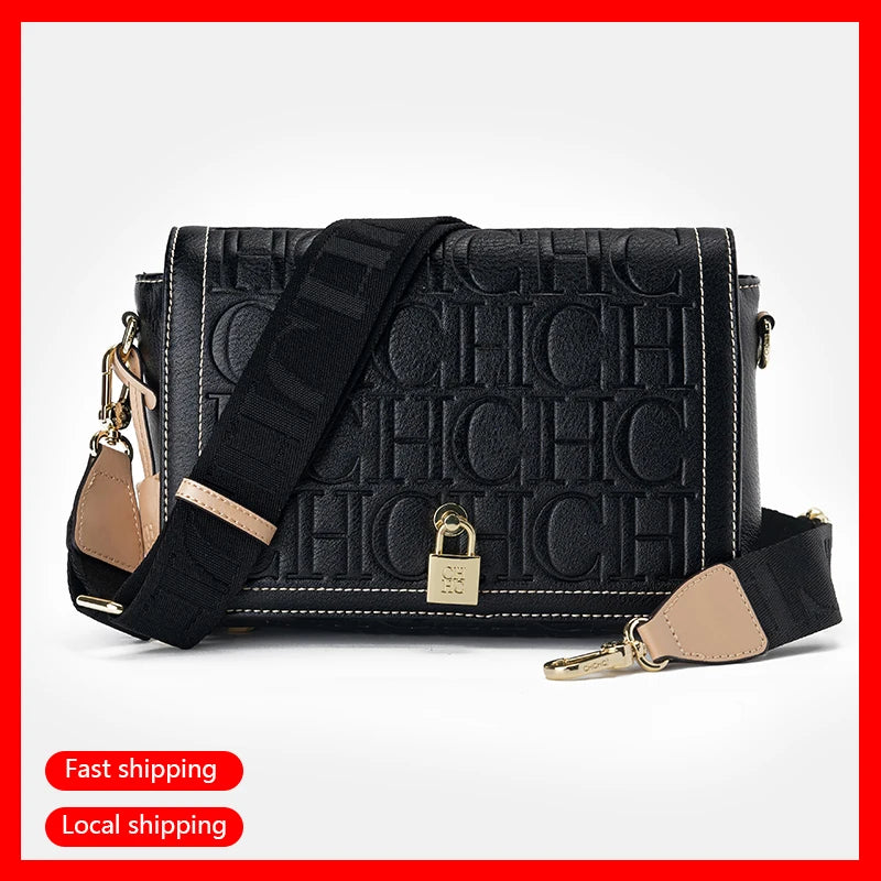 CH Fashion Design 2025 New Solid Colour Printed Head Bag Model Metal Accessories Buckle Women's Shoulder Bag Luxury Brand