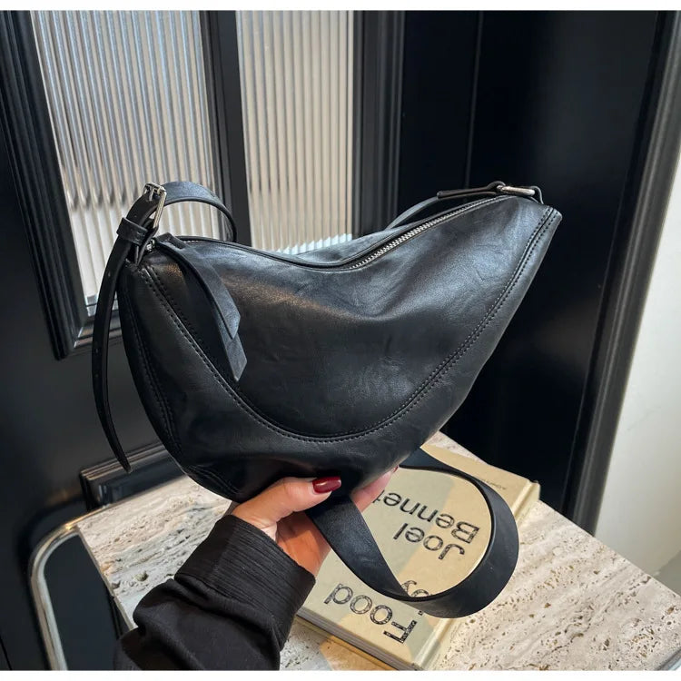 Niche Design Simple Solid Colour Dumpling Bag Women New Fashion Senior Sense PU Leather Shoulder Bag Versatile Crossbody Bag