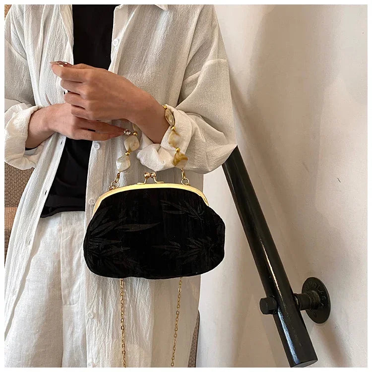 Retro Beaded Party Handbags Summer Women's Versatile Chain Crossbody Bags French Fashion Single Shoulder Bags Trend